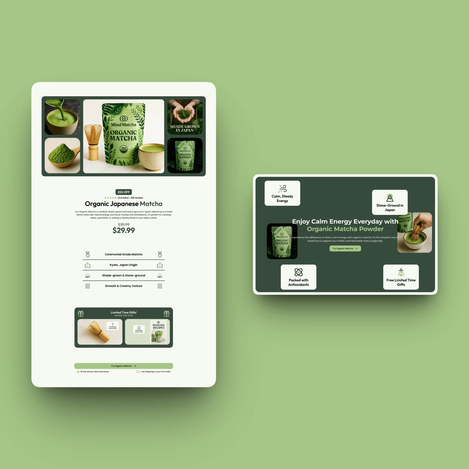 Mind Matcha product offer and final call-to-action sections