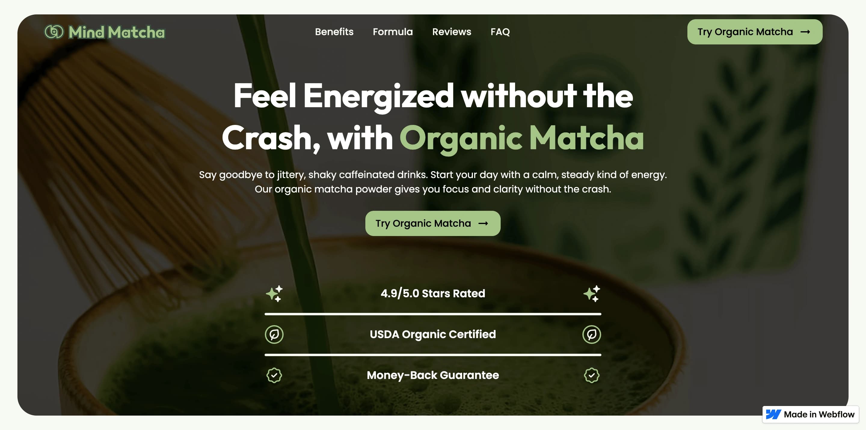 Mind Matcha landing page shown at the 1440 pixel desktop viewport