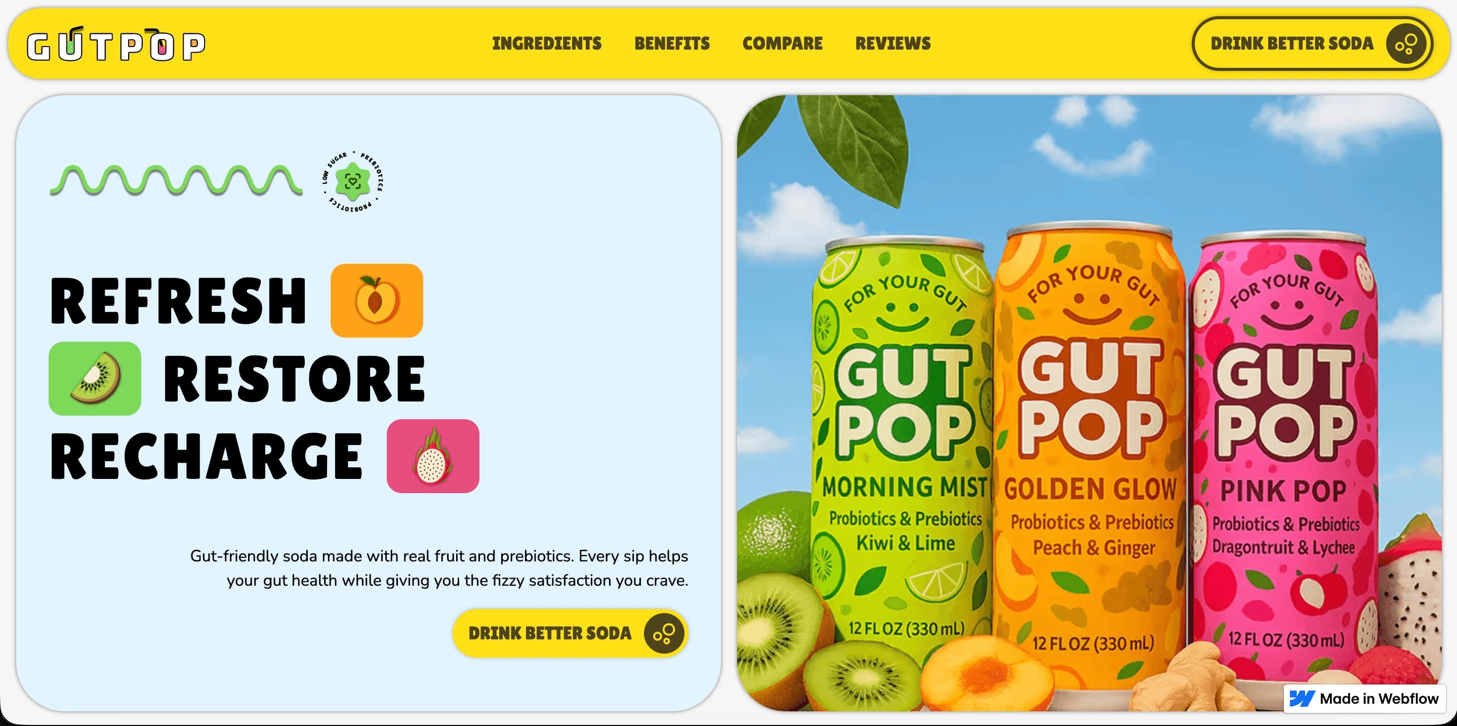 Gut Pop landing page shown at the desktop viewport