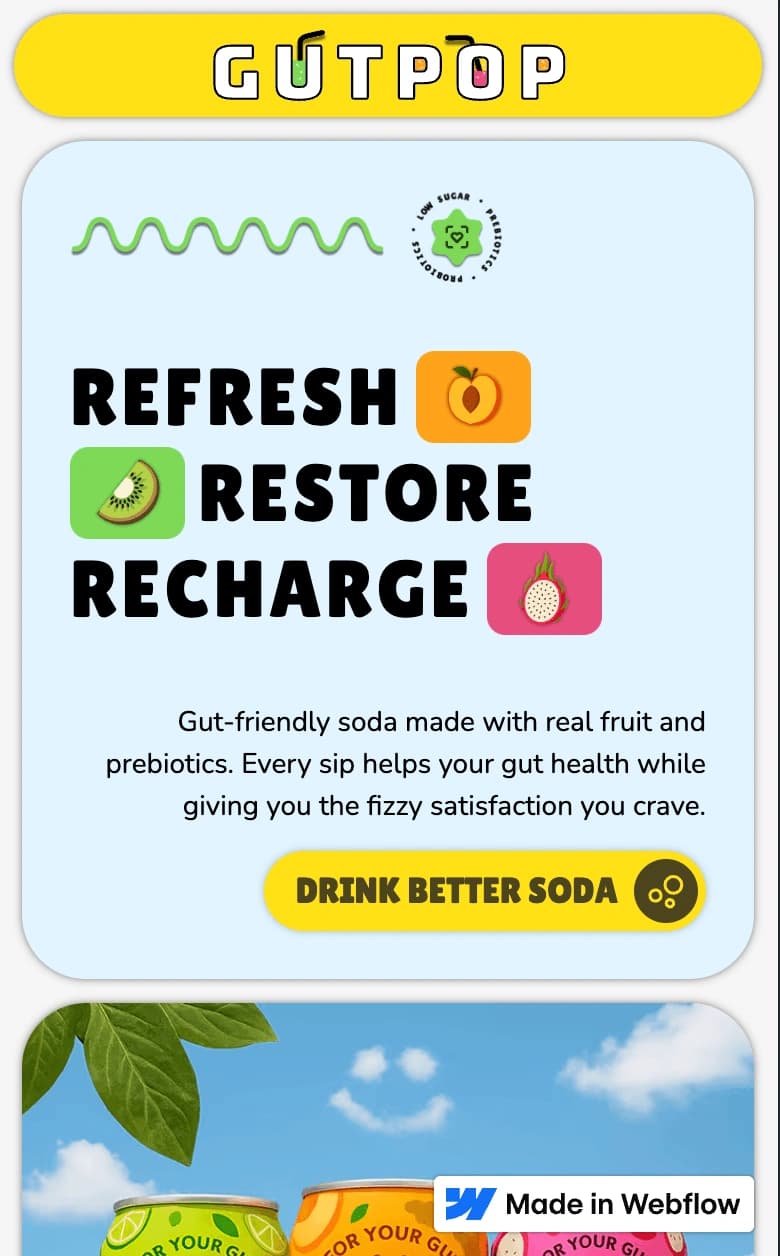 Gut Pop landing page shown at the mobile viewport