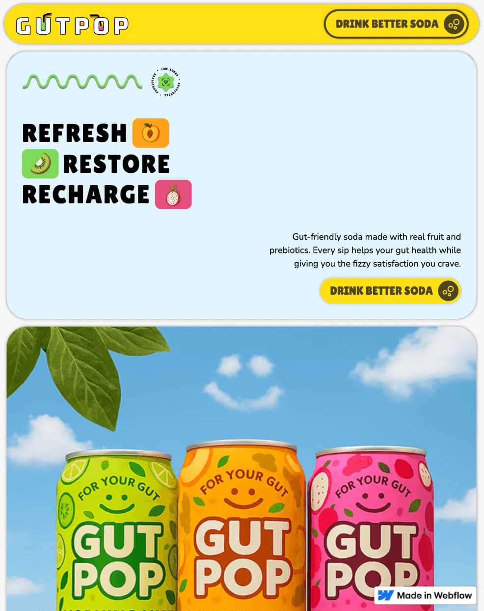 Gut Pop landing page shown at the tablet viewport