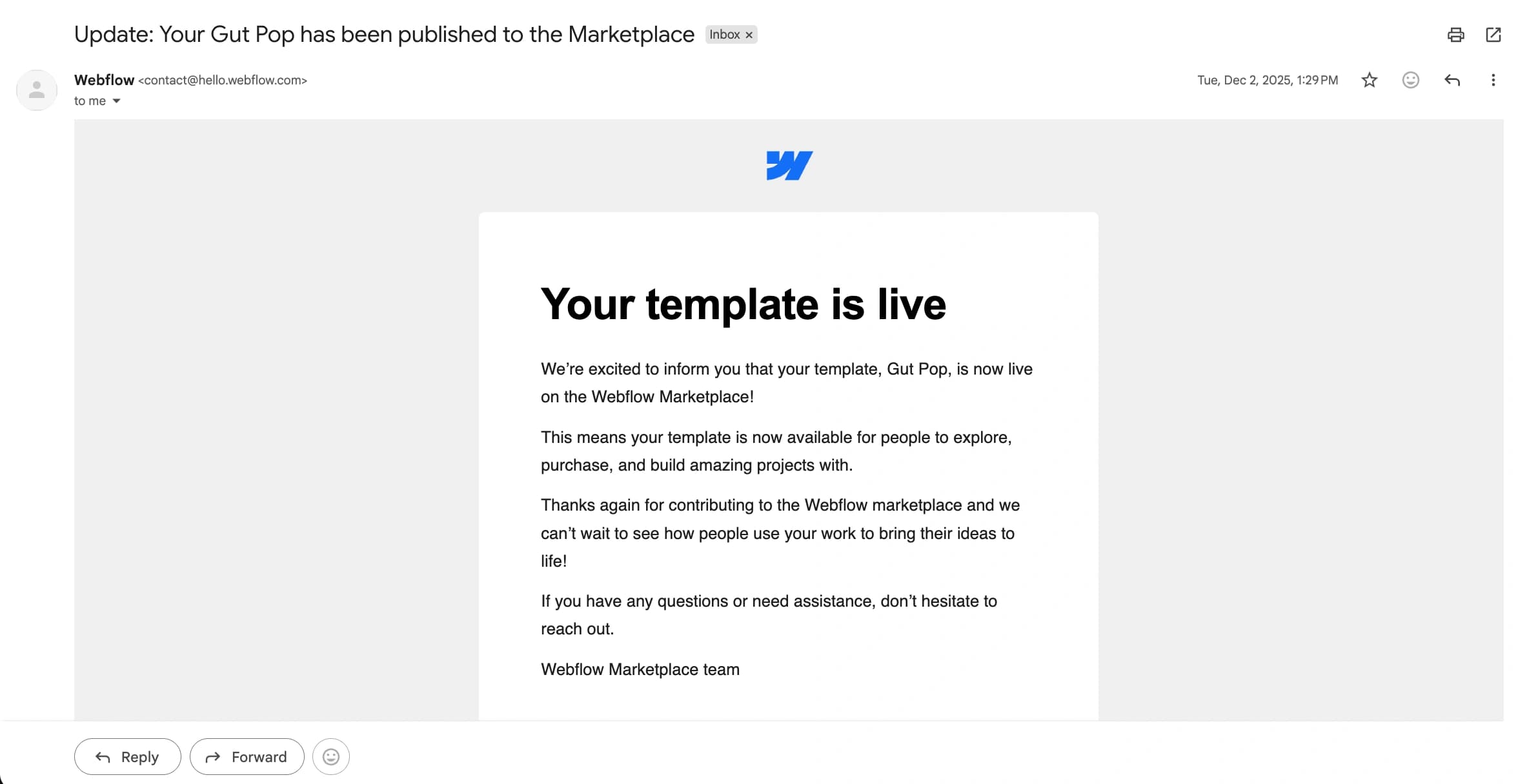 Gut Pop Webflow Marketplace submission or review evidence